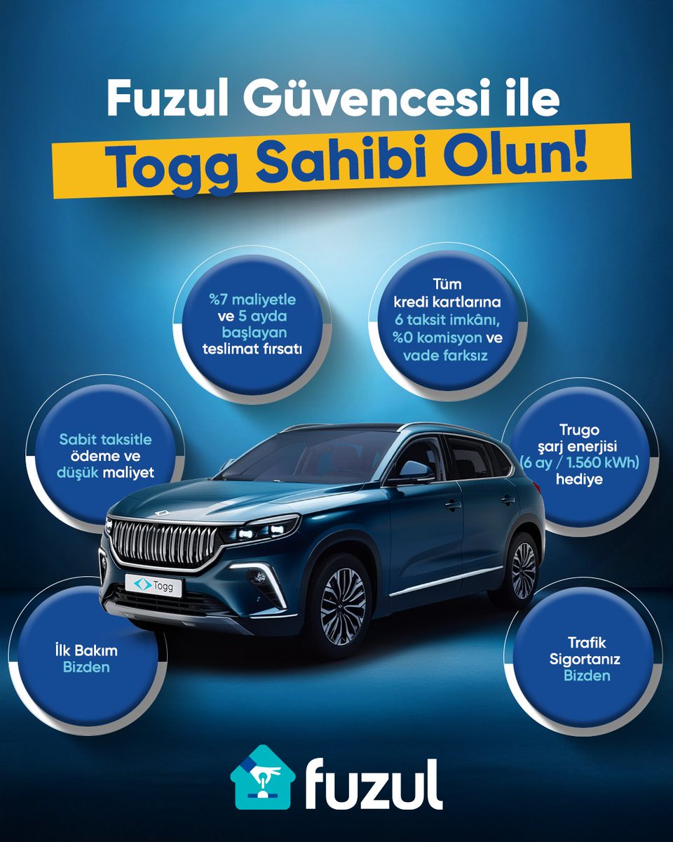 Fuzuloto_'s tweet image. Fuzul Güvencesi ile Togg Sahibi Olun! 💙

Şimdi siz de Fuzul şubelerini ziyaret edin, birbirinden değerli fırsatlarla Togg sahibi olun! 🔑

Bütçenize uygun seçenekler ve kaçırılmayacak fırsatlar Fuzul şubelerinde sizi bekliyor!

#Fuzul #toggle