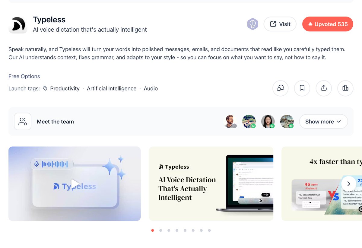 huang_song_'s tweet image. Typeless just hit #1 Product of the Day

How about Product of the Week? 

Your support means the world ❤️

Show your love 👉 producthunt.com/products/typel…