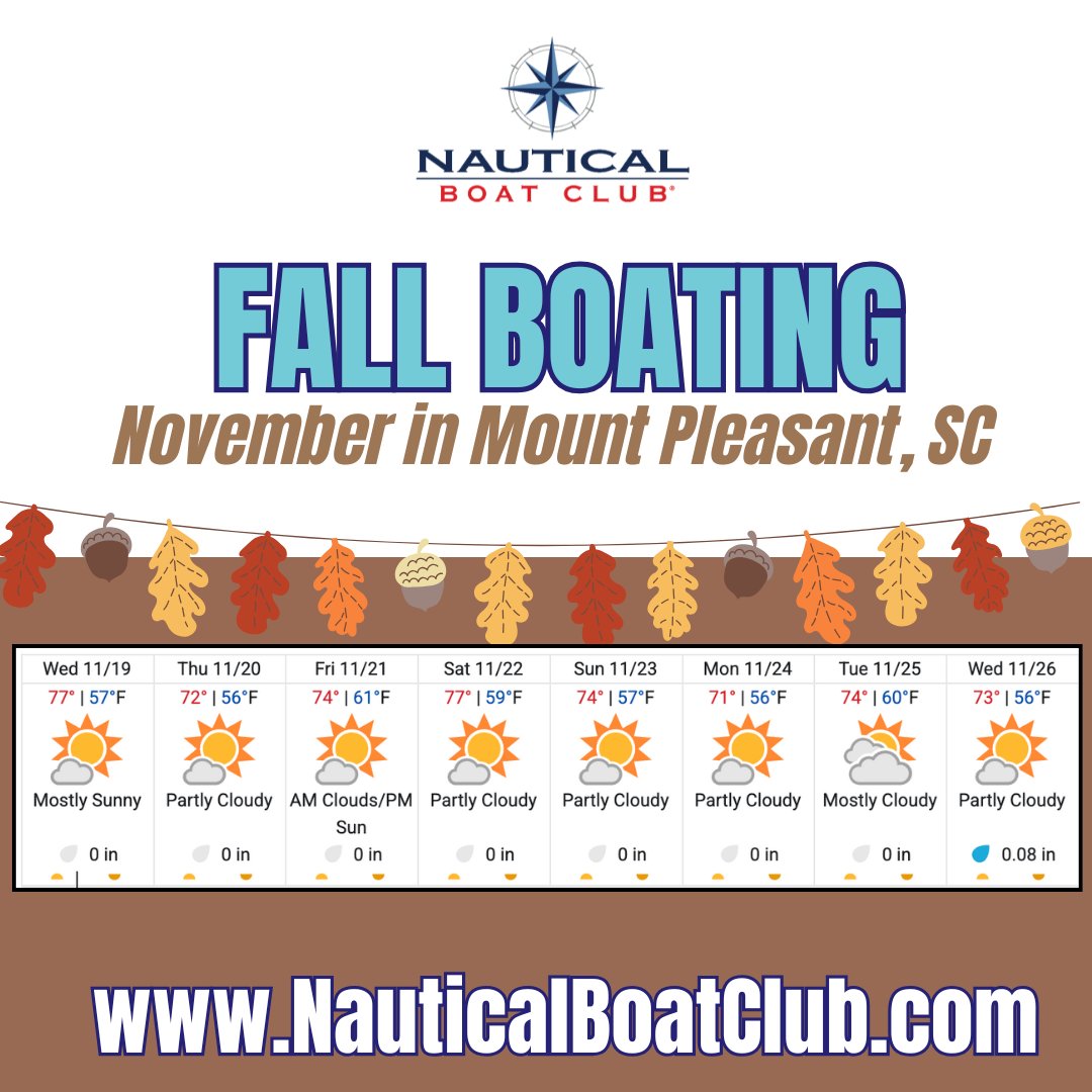 nauticalbcmp's tweet image. Autumn brings the most underrated boating days in Mount Pleasant.

Warm breezes, smooth water, and the kind of quiet that makes every outing feel like a getaway.
