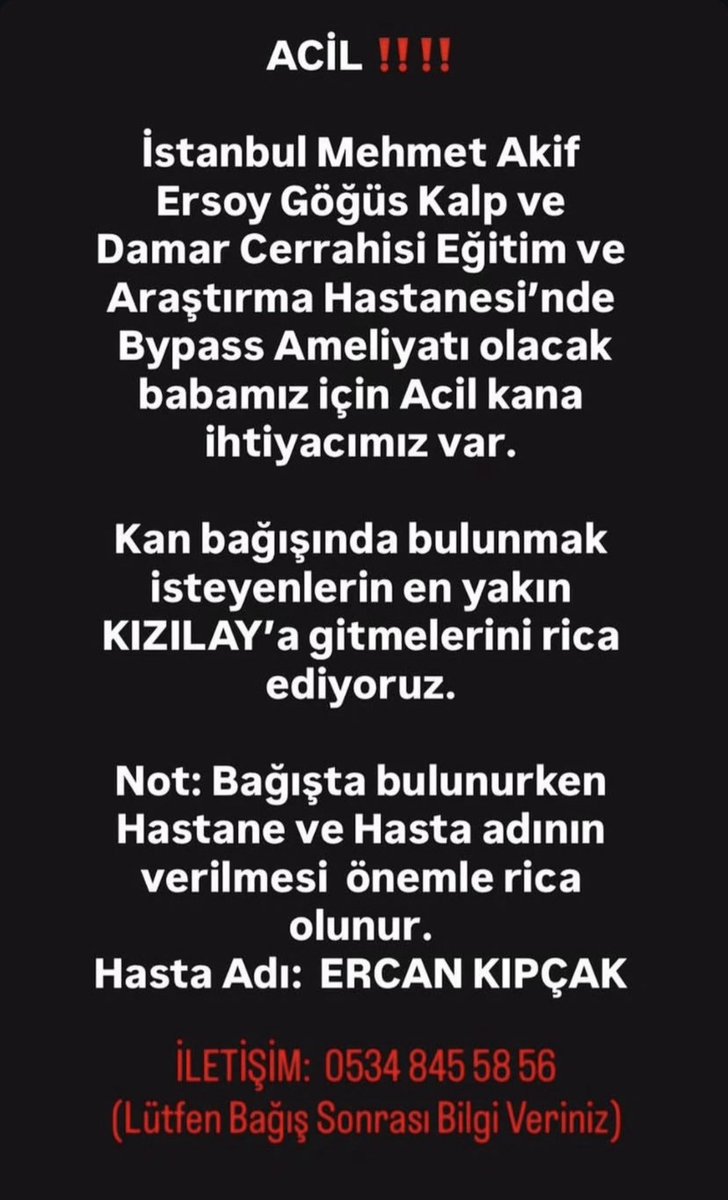 Arkadaşlar lütfen yayabilir miyiz çok yakın bir tanidigimiz için kana ihtiyacımız var lütfen yayalım

Kan grubu A RH +