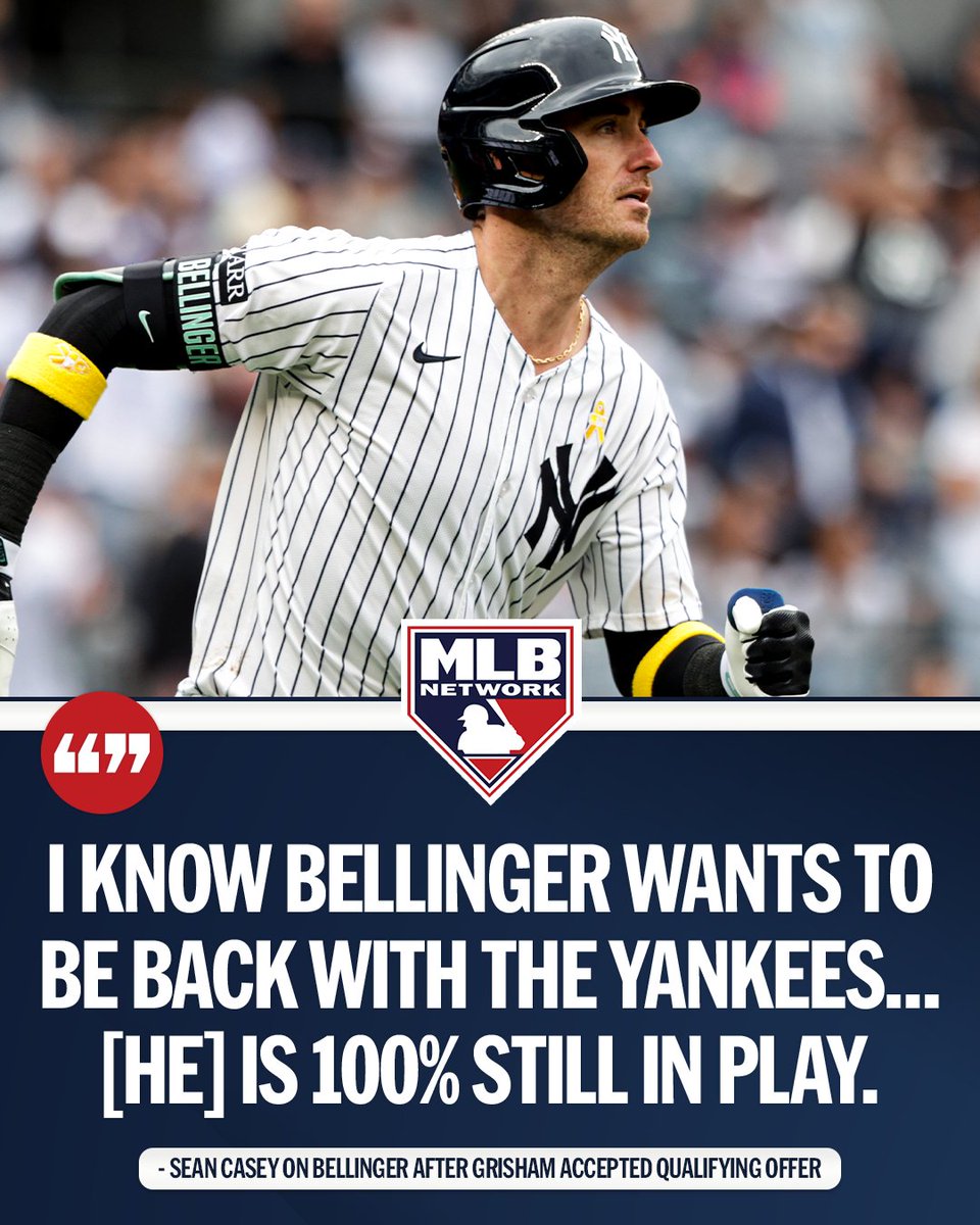 MLBNetwork's tweet image. Do you think Cody Bellinger will be back with the Yankees after Trent Grisham accepted the qualifying offer Tuesday?