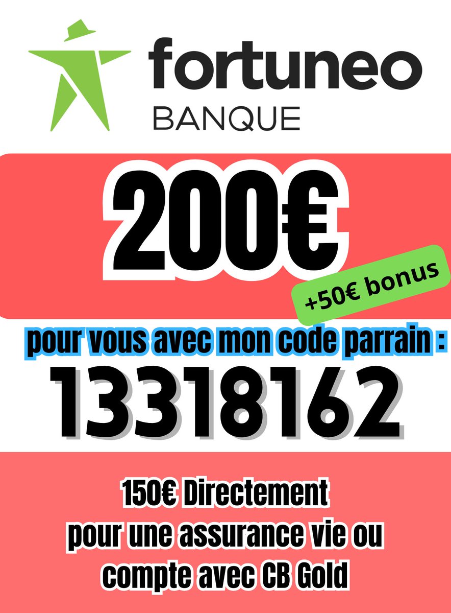 CodePromoUBER22's tweet image. Saluuut
Code de parrainage disponible chez Fortuneo avec 200€ pour vous avec le code : 13318162
 Offre la plus intéressante sur la carte bancaire gold
.
Assurance vie 
PEA CB Gold !......

........