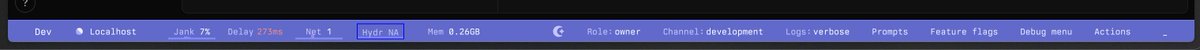 penzington's tweet image. Dev toolbar, for quick access to feature flags, runtime stats, release channel, environment etc. Hard to imagine working on the Linear client without this. Fun fact: in development it&apos;s blue - since we often work on a copy of production data, this helps to avoid mixups.