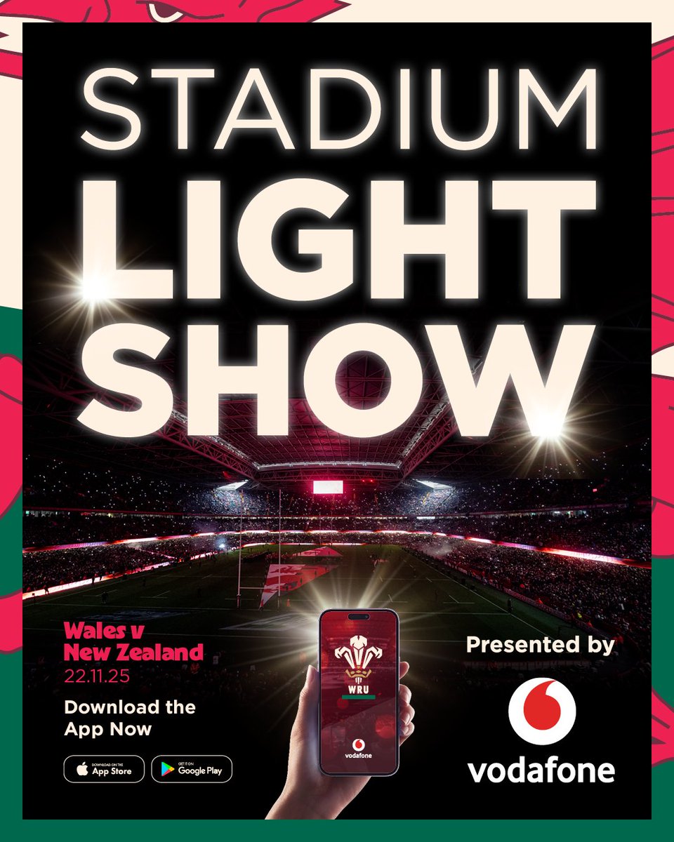 WelshRugbyUnion's tweet image. This weekend, YOU light up the stadium 📱✨

Download the new Stadium Light App before matchday and become part of the show! 🙌👇

💫 Presented by @VodafoneUK

🔗 l.ead.me/welshrugbyunion

#NationsNetwork | #CymruAmByth