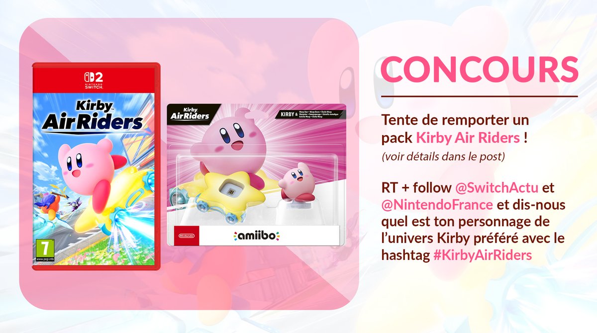 SwitchActu's tweet image. #CONCOURS - Tente de remporter un pack Kirby Air Riders, composé du jeu et de l&apos;amiibo Kirby et Étoile Warp !

Pour participer :
🔁 RT ce tweet
👉 FOLLOW  @SwitchActu et @NintendoFrance
💬 Dis-nous quel est ton personnage de l’univers Kirby préféré avec le hashtag #KirbyAirRiders…