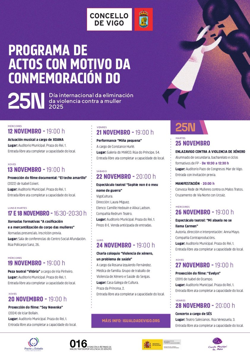 Programa de actos do Concello de Vigo polo #25N
#diacontralaviolenciamachista