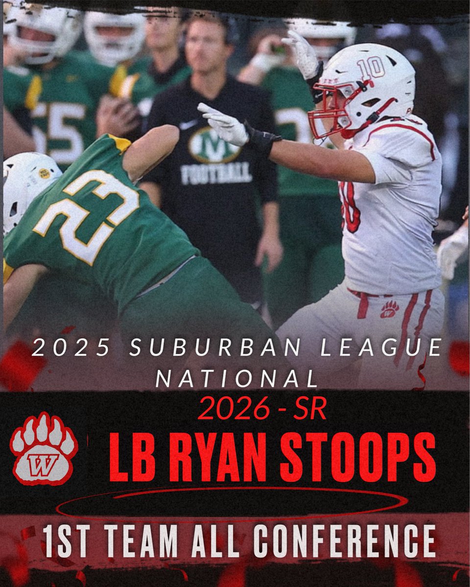 WHSgrizzliesFB's tweet image. Congratulations to Senior Linebacker Ryan Stoops on being named 1st Team Suburban League National.
#EffortAttitudeToughness