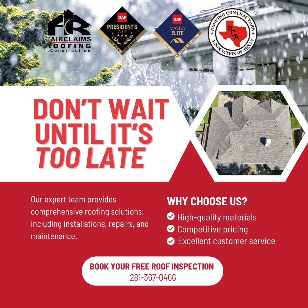 FairclaimsC's tweet image. From leaks to peace of mind — new roof done before the holidays! 🎁🍂 

Schedule your free inspection today! 
📱 281-367-0466
📍The Woodlands, TX

#FallRoofing #ProblemSolved #fairclaimsroofing #thewoodlandstx #roofingexperts