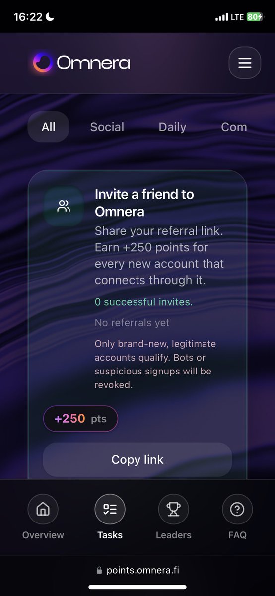 Rexit77's tweet image. 4/ 🎯 Ways to Earn Points:
❤️ Like @OmneraUSD posts
🔁 Repost
💬 Drop your thoughts

Plus extra:
⚡ Be early in the $OMN ecosystem
📅 Complete daily quests
👥 Invite friends with your referral link