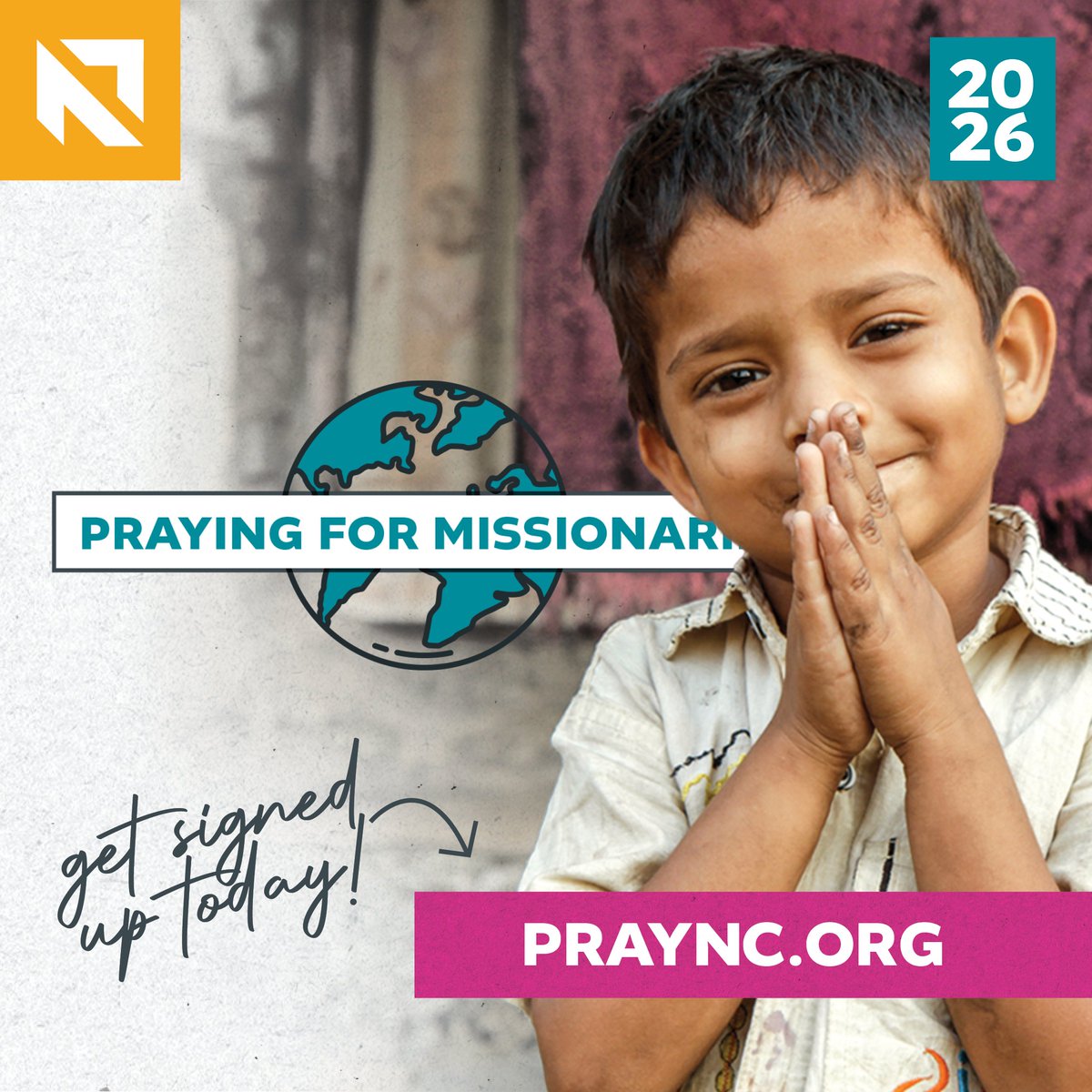 Sign up now to pray for N.C. Baptist missionaries throughout 2026 and join a global prayer movement that sustains those serving on the frontlines. #OnMissionTogether

Sign up now 👉 praync.org.