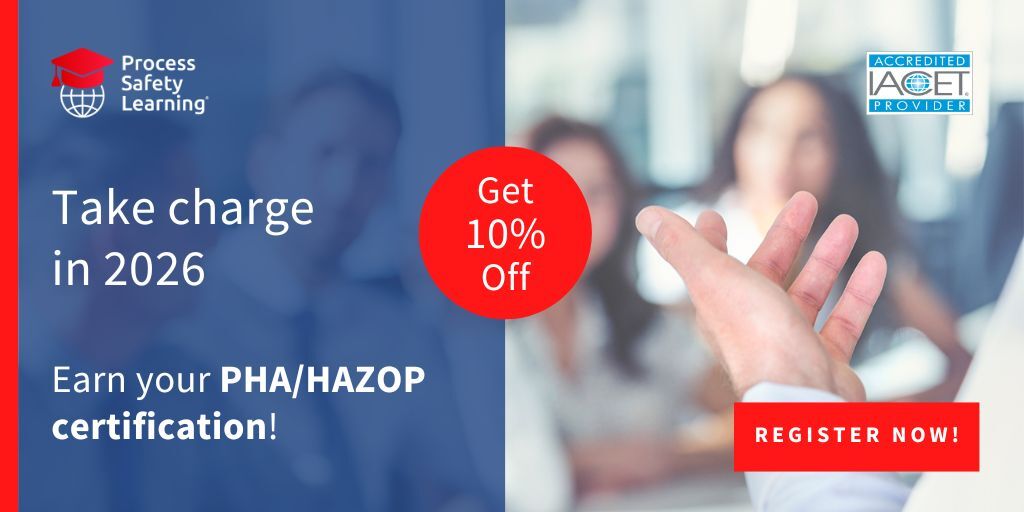 psl_lms's tweet image. Take charge in 2026 by earning your PHA/HAZOP Leader certification.  Our 2026 workshop schedule has just been released.  Register early and SAVE!  Learn more: bit.ly/4hRWHr7 #ProcessSafetyManagementTraining #HazardIdentification #PSMTraining