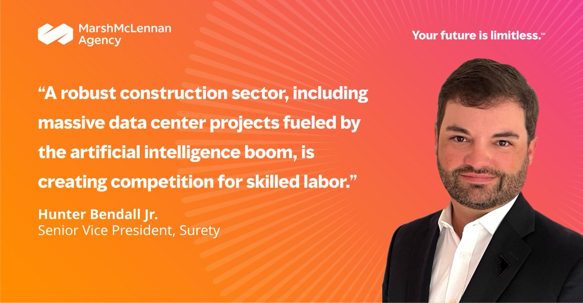 Marsh_MMA's tweet image. National Construction Practice Leader Hunter Bendall Jr. was recently quoted in an article from @BusInsMagazine about why reconstruction costs are rising today. Read the full article to learn more: bit.ly/4otEAu8. #Construction #Surety #Inflation