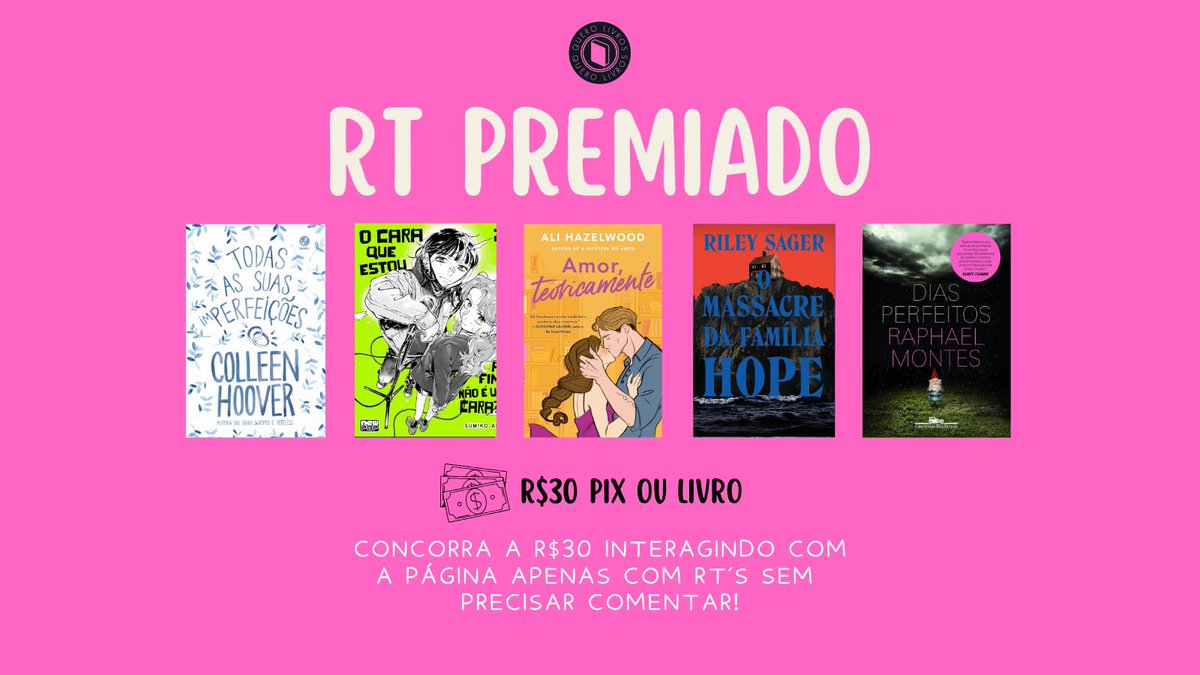 querolivrosbr's tweet photo. 🚨 RT PREMIADO

🎁 GANHE R$30 PIX ou LIVRO DA WISHLIST - SOMENTE COM RT´s, sem precisar comentar.

PARA PARTICIPAR:
🔁 RT nesse post
💬 Comentar sua wishlist
🔔 Ativar as notificações

🗓 RESULTADO 26/11
REGRAS ⤵️ https://t.co/cVcBEa5S5k