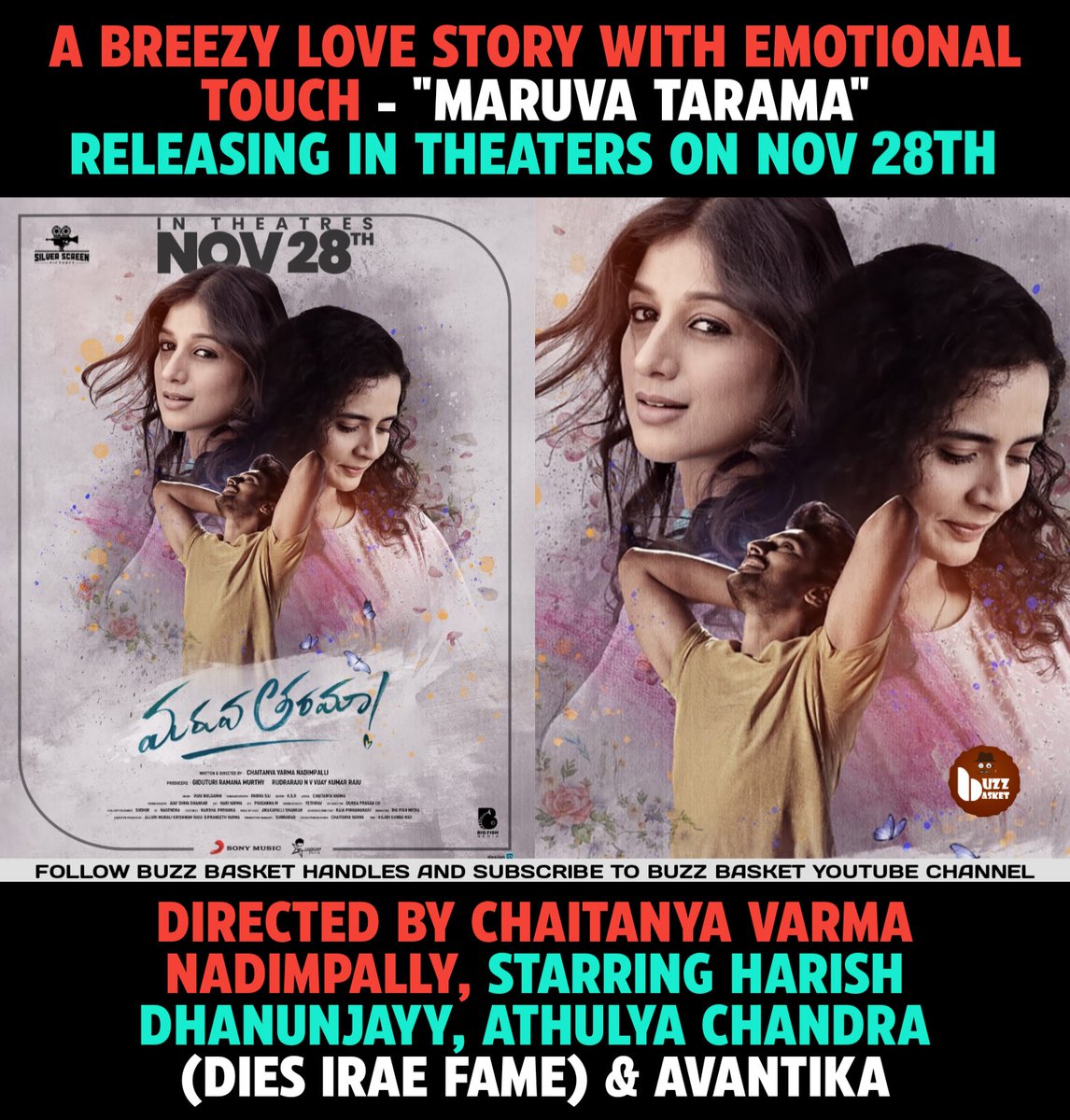 A breezy love story #MaruvaTarama releasing on Nov 28th🎉🥰

#ChaitanyaVarma #HarishDhanunjayy #AthulyaChandra #Avantika