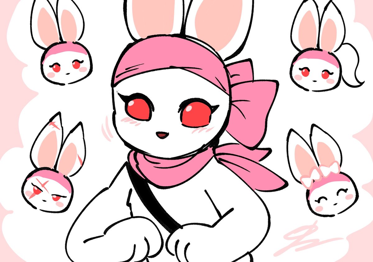 I'm truly happy that so many people love these Kaguya Sisters (Mirage Era Style)! Just like how the Turtles all wore matching red bandanas back in the day, these sisters all wear pink bandanas. (Plus, they're just so much easier for me to draw.)🐰💞
