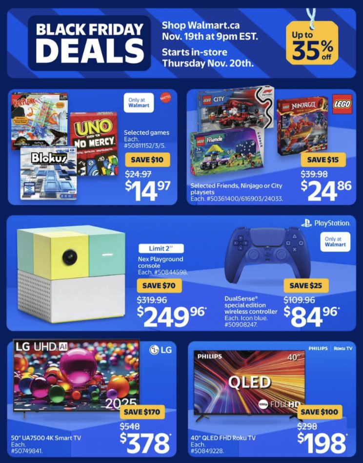 WalmartCAGaming's tweet image. Week 2 of Walmart Canada&apos;s Black Friday deals are almost here...

Kick off your holiday shopping and save big at Walmart Canada beginning online tonight at 9pm EST.

➡️ ms.spr.ly/6010trYDj
