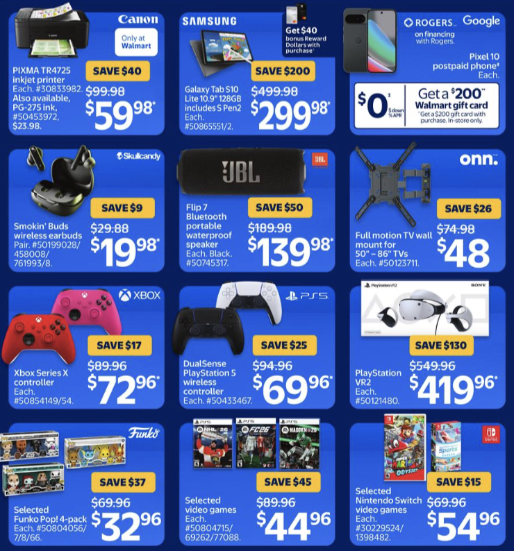 WalmartCAGaming's tweet image. Week 2 of Walmart Canada&apos;s Black Friday deals are almost here...

Kick off your holiday shopping and save big at Walmart Canada beginning online tonight at 9pm EST.

➡️ ms.spr.ly/6010trYDj