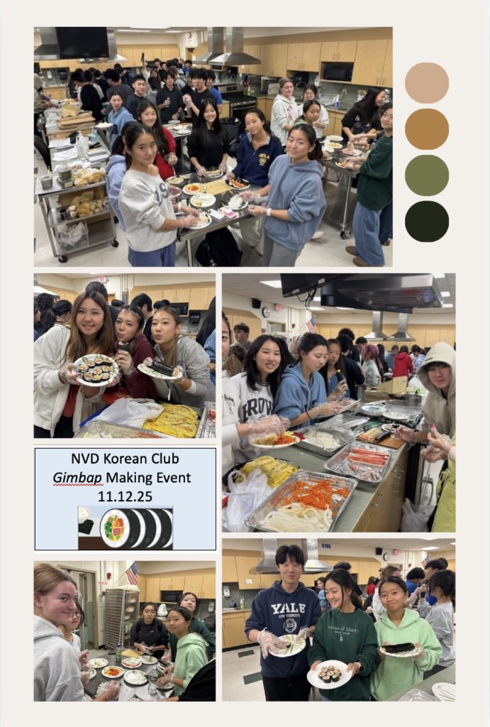 NVD Korean Club had a big turnout with big flavor at their Gimbap making event on November 12. Students had a great time learning, rolling, and tasting this classic Korean dish. Such a fun way to celebrate culture together! #NVDpride