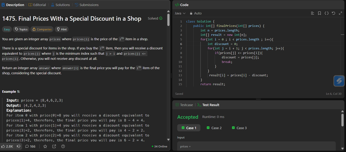 yaswanthsure2's tweet image. Day 12 : Special Discount in a shop
Approach : Two pointers
Logic : Travase and store discount value.
#leetcode #java #Twopointers #logic
