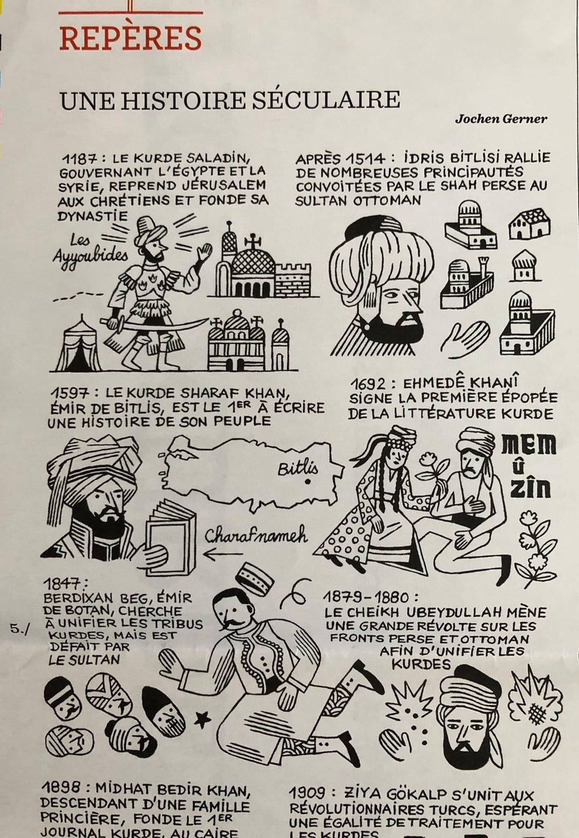 BitlisName's tweet image. Fransızca Çizgi Anlatımda Kürdler... 

1187: Eyyubiler – Mısır ve Suriye’nin hükümdarı Kürd Selahaddin Kudüs’ü Hristiyanlardan alıp kendi hanedanlığını kurar.

1514: İdris-i Bedlîsî ağırlığı olan bir çok Kürd Beyliğini toparlayarak Fars (İran) Şahı ve Osmanlı Sultanı ile görüşür.…