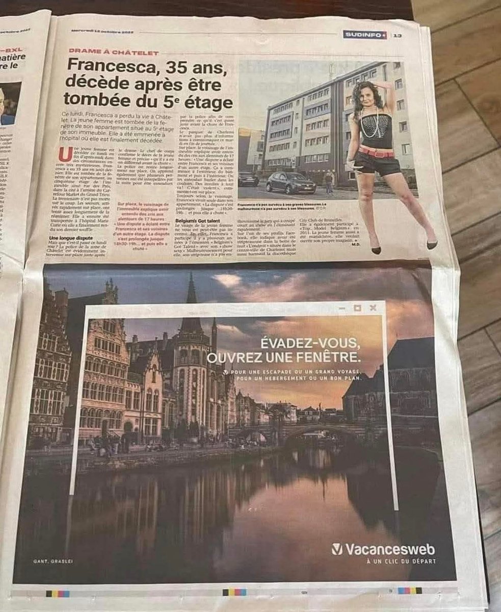 CathyPatagone's tweet image. Nos merdias dans toute leur splendeur, même pas de respect pour les proches de la défunte, leur pub ok mais là un autre emplacement aurait été plus judicieux, plus respectueux #Sudinfo #Presse #Respect