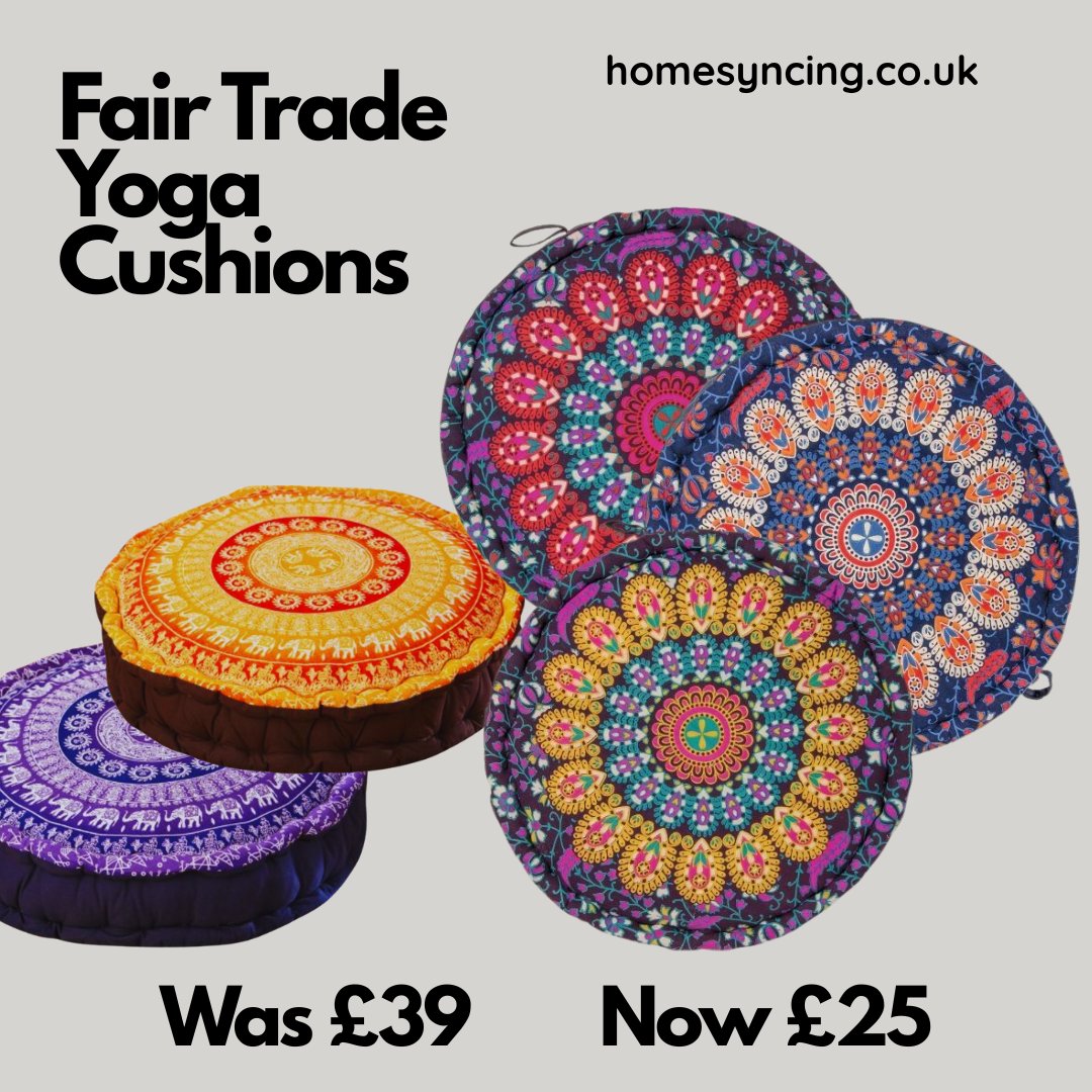homesyncing's tweet image. 🌈 Bring colour, comfort, and conscious living into your practice!
Our fair trade, circular patterned yoga cushions are now on offer from £39 to just £25 🧘‍♀️✨
#FairTrade #YogaCushion #MeditationCushion #loveyoga #YogaEssentials #YogaCommunity #YogaLife #SupportFairTrade