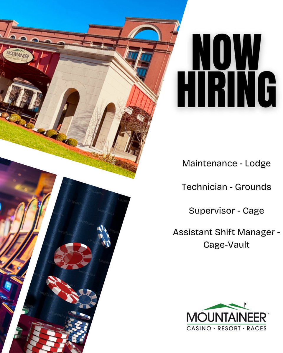 mtrgaming's tweet image. Mountaineer is NOW HIRING for multiple positions across the property!

🎰 Walk-In Interviews are held every Wednesday from 2:30pm–4:30pm in the Marquis Room (Main Casino Entrance).

#nowhiring #JoinOurTeam #openinterviews #wv #NewCumberland #mountaineer #JobOpportunity