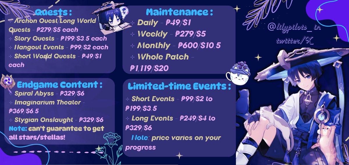 lilypilots_'s tweet image. got no time to grind in genshin? too busy to catch up?

don&apos;t worry, ℒ𝒾𝓁𝓎 has your back!

affordable prices ! ๑ efficient services ! ๑ trusted pilot !

answer my g-forrms now to avail! : forms.gle/xGrMqwNop6QwyG…

#genshintwt #genshinpilot #GenshinImpact