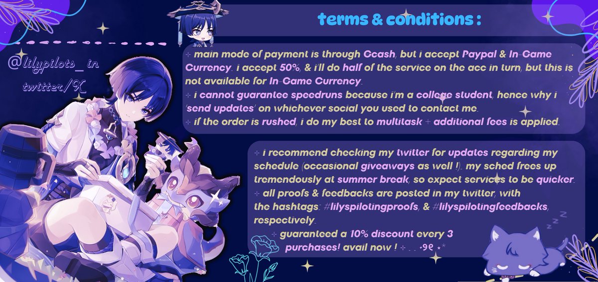 lilypilots_'s tweet image. got no time to grind in genshin? too busy to catch up?

don&apos;t worry, ℒ𝒾𝓁𝓎 has your back!

affordable prices ! ๑ efficient services ! ๑ trusted pilot !

answer my g-forrms now to avail! : forms.gle/xGrMqwNop6QwyG…

#genshintwt #genshinpilot #GenshinImpact