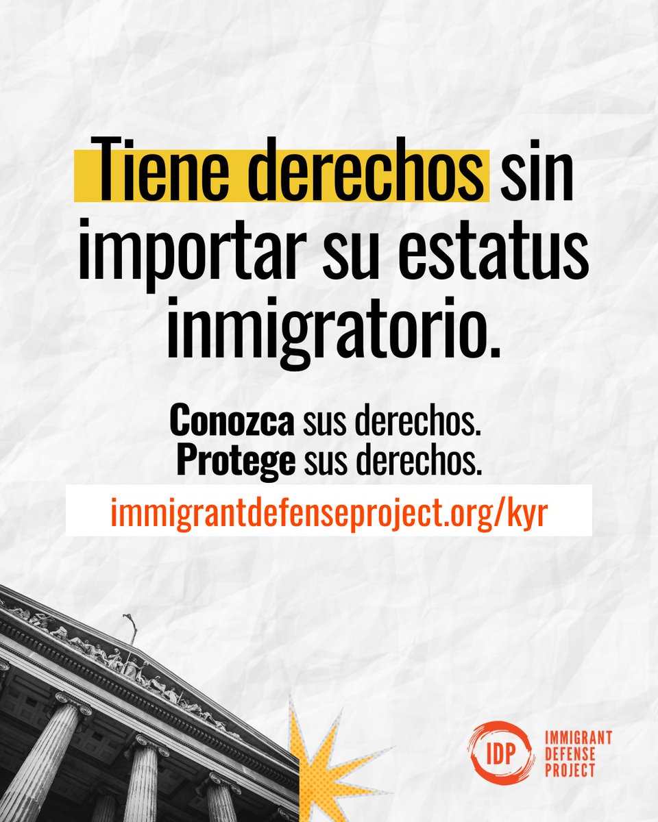 Everyone deserves safety, dignity and respect no matter where they live or where their family is from. Download and share Know Your Rights resources to protect yourself, loved ones, and community as the federal admin escalates its attacks on immigrants: immigrantdefenseproject.org/kyr