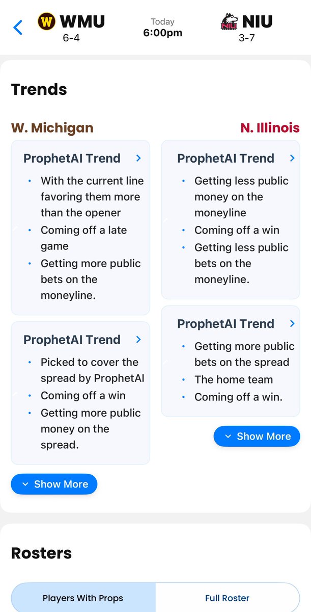 LineProphetLLC's tweet image. Western Michigan -6 👏🤑

Cash 💸 the LineProphet.com #1 CFB play tonight.  

💬 Join free Discord 👉 discord.gg/pJjmnhvFWw

📲 Get app access 👉 LineProphet.com/packages