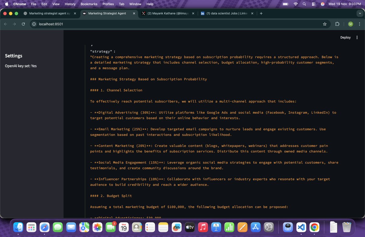 iimayank45's tweet image. Agent 2 done! Strategy module up and running. 3 more agents coming soon. 🚀🤖
#AI #AgenticAI #MultiAgentSystems #OpenAI #BuildInPublic