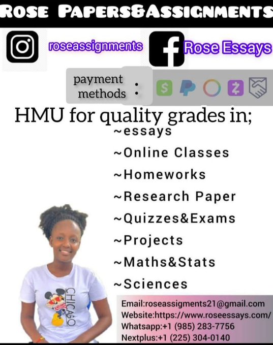 RosePapers1's tweet image. #essays #assignments #ONLINE CLASSES #Exams, quizzes,tests  #maths,  #English &amp;amp;Literature #thesis #All Majors 
 website: writesmyassignmentspro.com
call or text (225) 304-0140