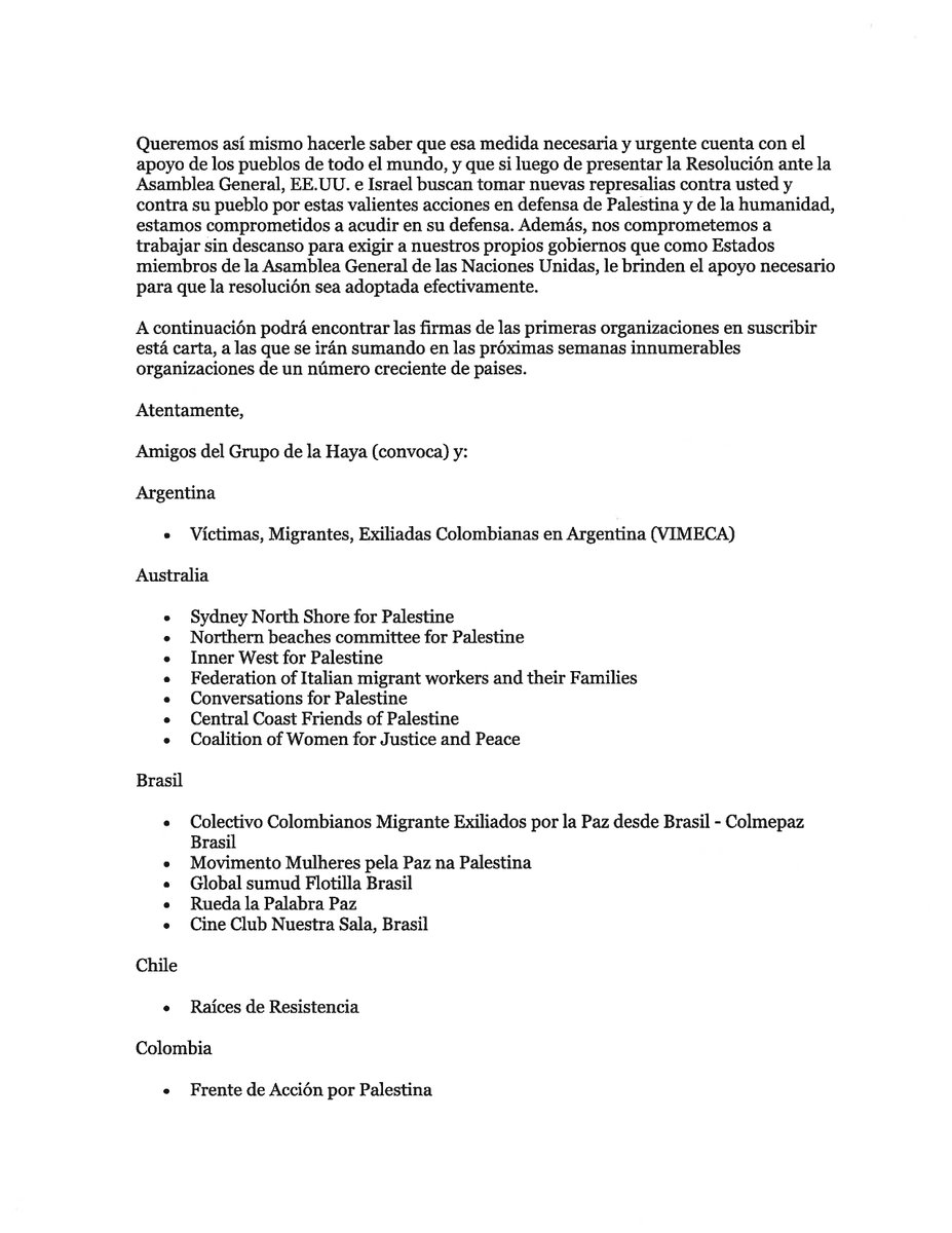 Más de 60 organizaciones de América Latina, Europa, África, Oceanía y Medio Oriente enviaron una carta al Presidente <a href="/petrogustavo/">Gustavo Petro</a> respaldando su postura frente a la crisis en Palestina y destacando su liderazgo en la defensa de los derechos humanos y la soberanía colombiana.