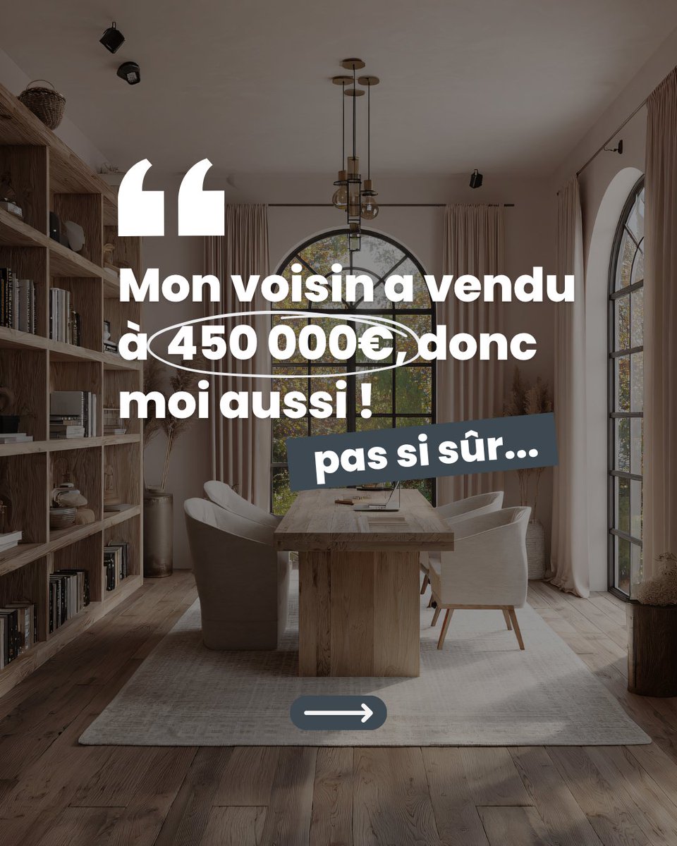 nat_immobilier's tweet image. &quot;Mon voisin a vendu 450 000 €, donc moi aussi !&quot;… Patience !

Chaque bien est unique et le marché évolue vite ! 📉📈

Pour une vraie estimation, contactez Nat-Immobilier.

📞 Évaluez correctement votre bien !

#immobilier #estimation