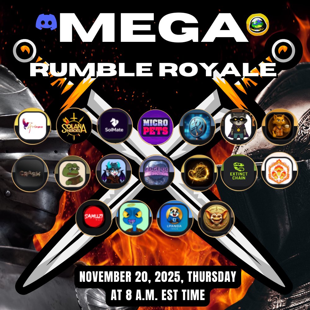 MicroPets_io's tweet image. Massive Cross Rumble Royale | Nov. 20 on Thursday at 9 AM EST ⚔️🏆

Make sure to join with us and win some prizes! 🥇

#MicroPets $PETS #RumbleRoyale
