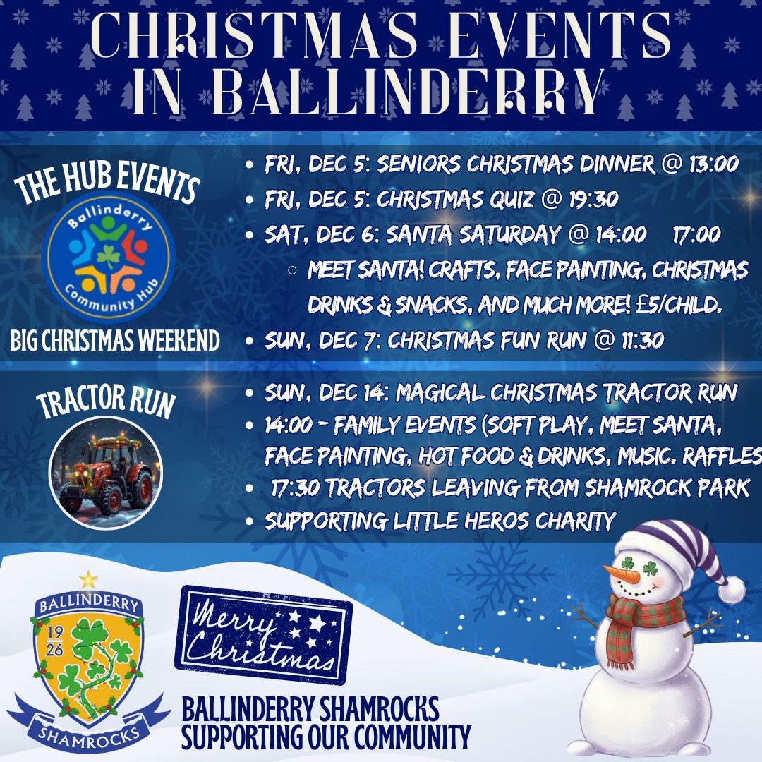 Christmas is coming to Ballinderry! 🎄🎅
There is a brilliant line-up of events planned for December to get the community in the festive spirit.