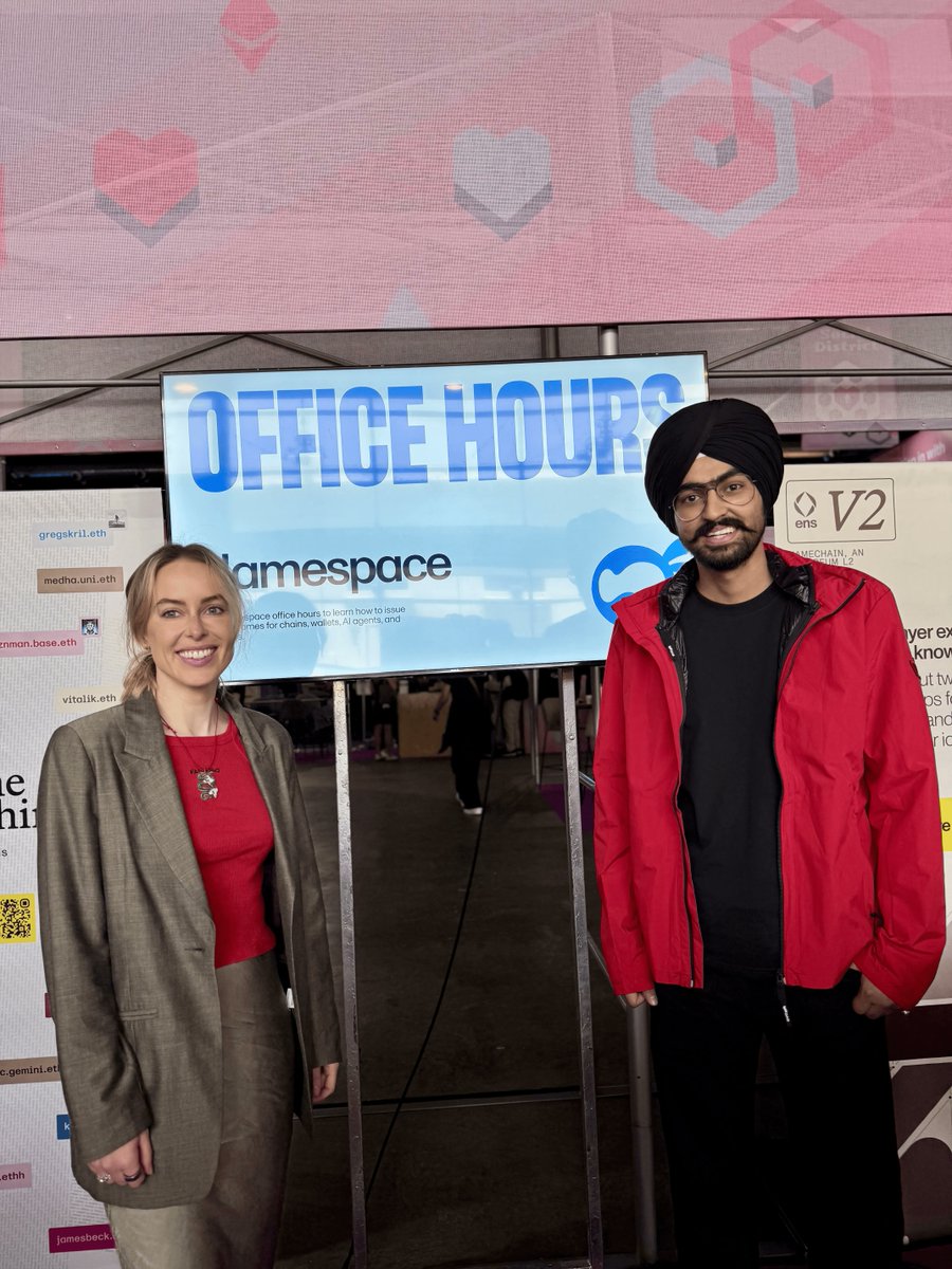 ensdomains's tweet image. Office Hours for @namespace_eth are starting now!

Join Namespace office hours to learn how to issue ENS subnames for chains, wallets, AI agents, and DeFi apps.

📍ENS Booth
🕐 12:30 - 14:30