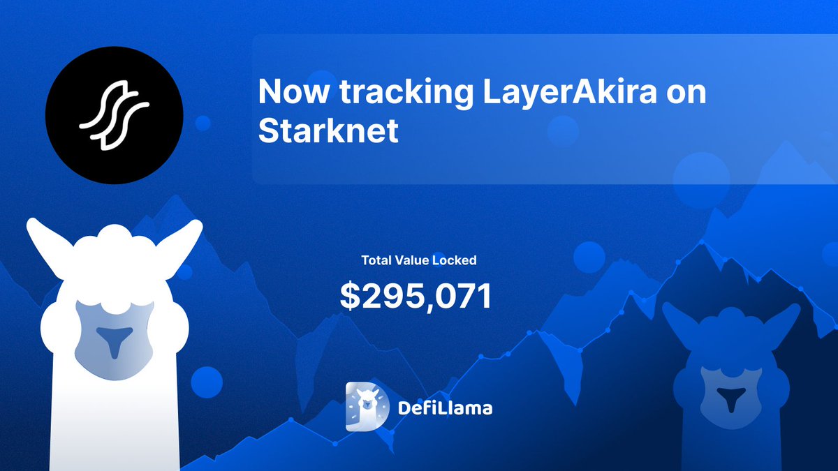 DefiLlama announcement graphic for LayerAkira on Starknet showing TVL of $295,071