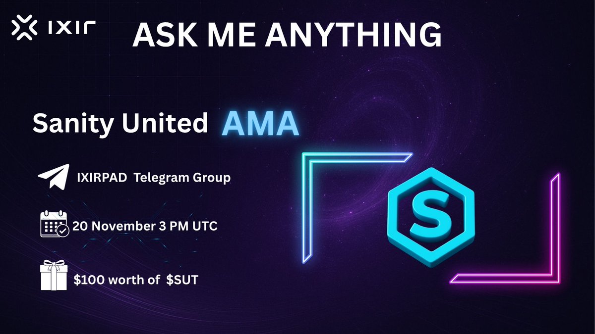 ixirpad's tweet photo. Get ready, community! π
@ixirpad x @sanity_united are hosting a Text AMA π
π 20 November | 3:00 PM UTC
π¬ Location: https://t.co/m4HxvVdhRY
π $100 in $SUT tokens
π 5 winners will be selected!
Join us, ask questions, and win rewards!
#AMA #sanity_united #IxirPad #IDO #Web3 https://t.co/JRDoRJC9PT