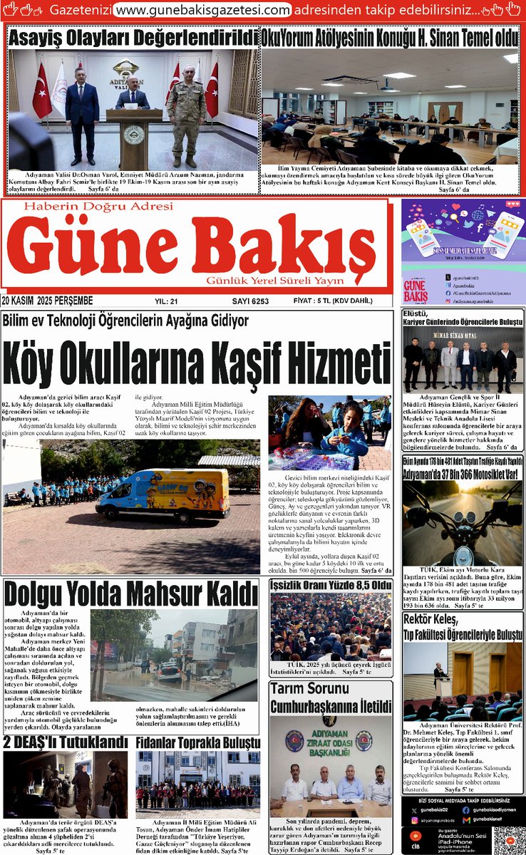 20 Kasım 2025 tarihli 
Güne Bakış Gazetesi

Güne Bakış Gazetesi Arşivi İçin Tıklayınız
👇
gunebakisgazetesi.com/arsiv
<a href="/adiyamangovtr/">Adıyaman Valiliği</a> <a href="/DrOsmanVarol/">Dr Osman Varol</a> <a href="/AdiyamanEmniyet/">Adıyaman Emniyet Müdürlüğü</a> <a href="/adiyamaniljand/">Adıyaman İl Jandarma Komutanlığı</a> <a href="/sinantemel/">Sinan TEMEL 🇹🇷</a> <a href="/KentKonseyi02/">Adıyaman Kent Konseyi</a> <a href="/SezaiY02/">Sezai</a> <a href="/adiyamanmem/">Adıyaman İl Millî Eğitim Müdürlüğü</a> <a href="/GSB_Adiyaman/">Adıyaman Gençlik ve Spor İl Müdürlüğü</a> <a href="/B1970n/">Hüseyin ELÜSTÜ</a>  <a href="/ali_tosun77/">Ali TOSUN</a>