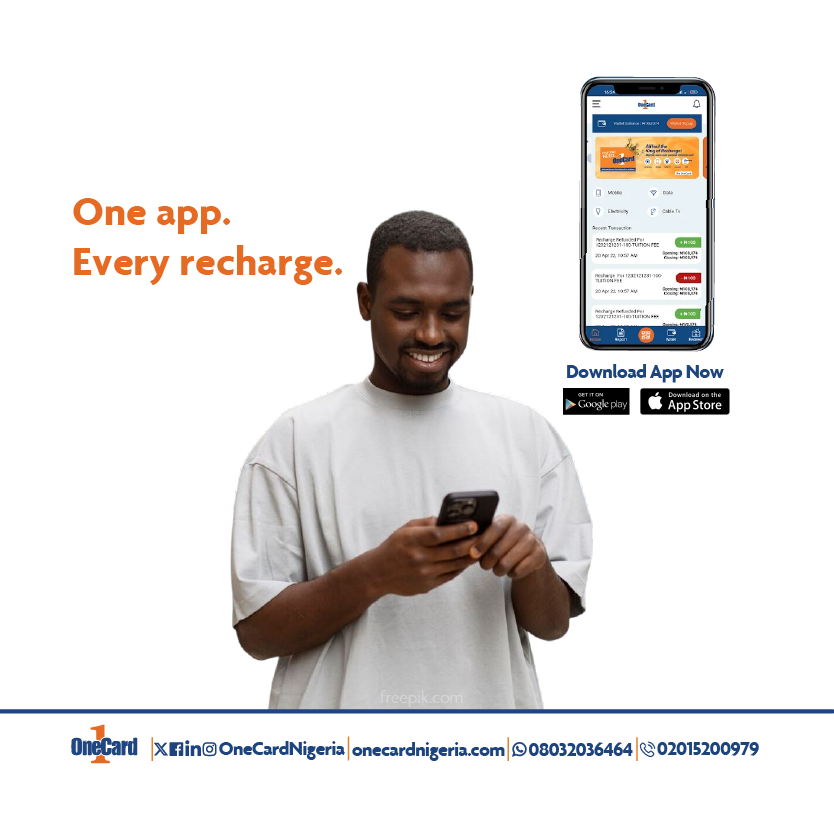 OneCardNigeria's tweet image. It’s midweek already! 😅
Before that “Your data is about to finish” message shows up… stay ahead with OneCard.

Recharge data for yourself, your family, or your entire staff — all in one app.
Fast. Easy. Reliable.

One app. Every recharge. 💙

#OneCard #DataTopUp #StayConnected