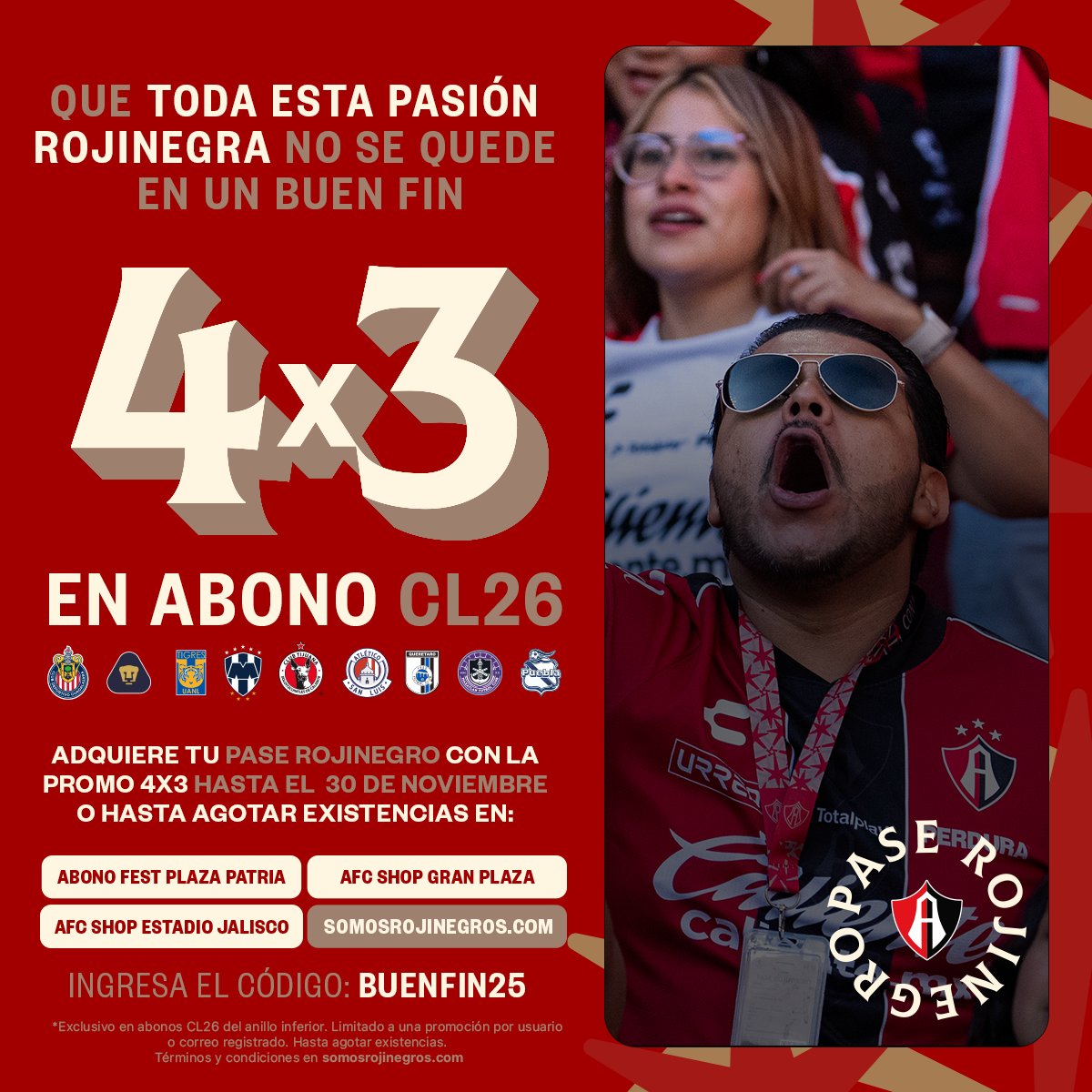 ProfeAtlas's tweet image. ¡CAILE AL JALISCO CON TODA LA BANDA Y APROVECHA EL 4X3 EN TU PRN! ❤️🖤