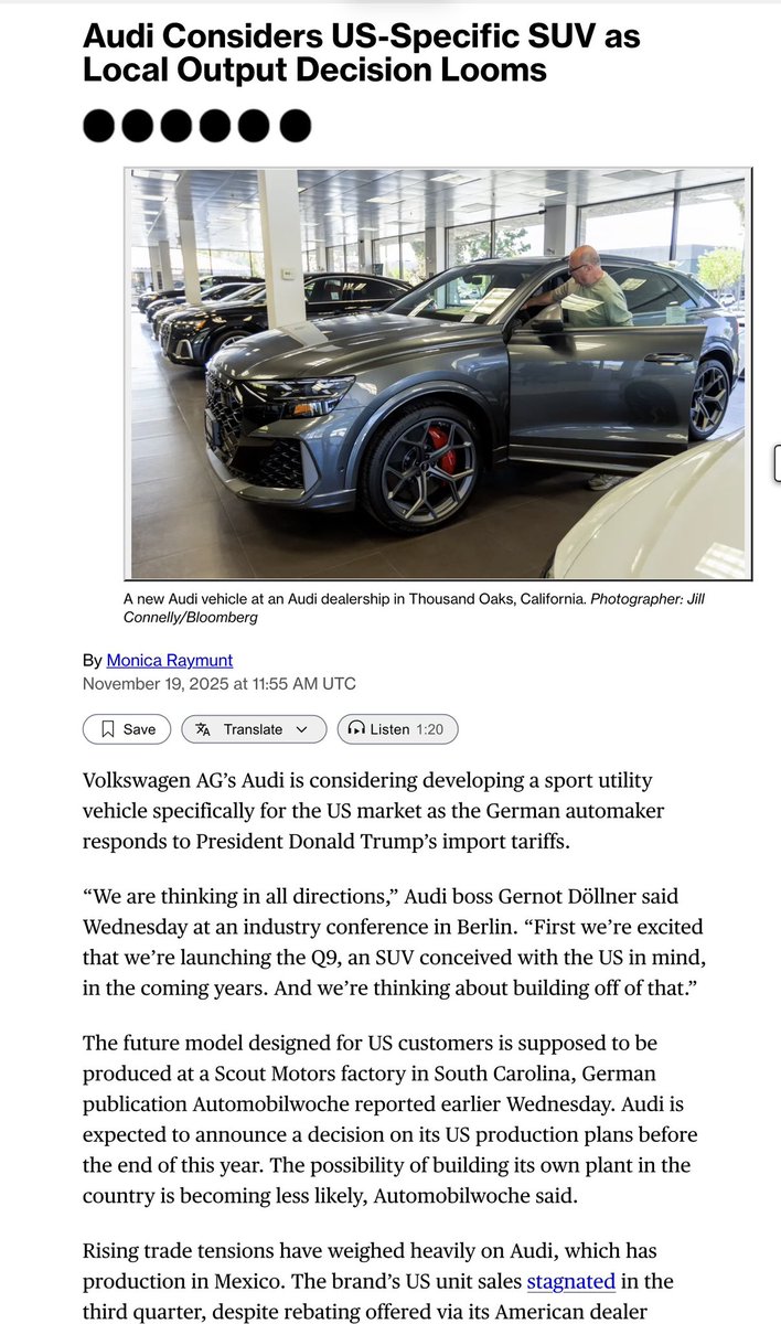 Audi looking to build American SUV at Scout motors facility.