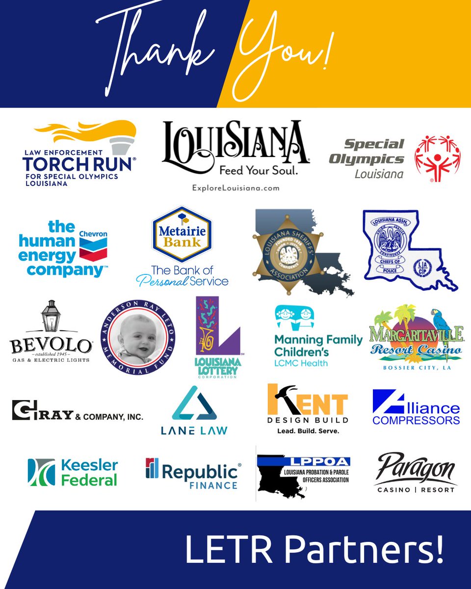SOLouisiana's tweet image. A huge thank you to all of our statewide LETR partners!  Their dedication across Louisiana helps us #DoSomethingSpecial for thousands of athletes. 😀
.
.
.
.
#LETR #TorchRun #partners