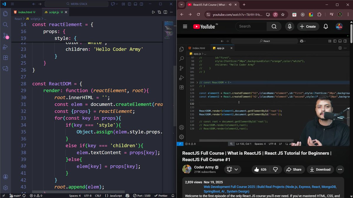Munna_jsx's tweet image. #Day 38 of DefenceChallenge ☑️!  

React = A JavaScript library to build UIs (especially SPAs)
🔹React.createElement
🔹React.render
🔹Virtual DOM
🔹Old React (-18)
🔹New React (19)

#ReactJS #100DaysOfCode #webdev