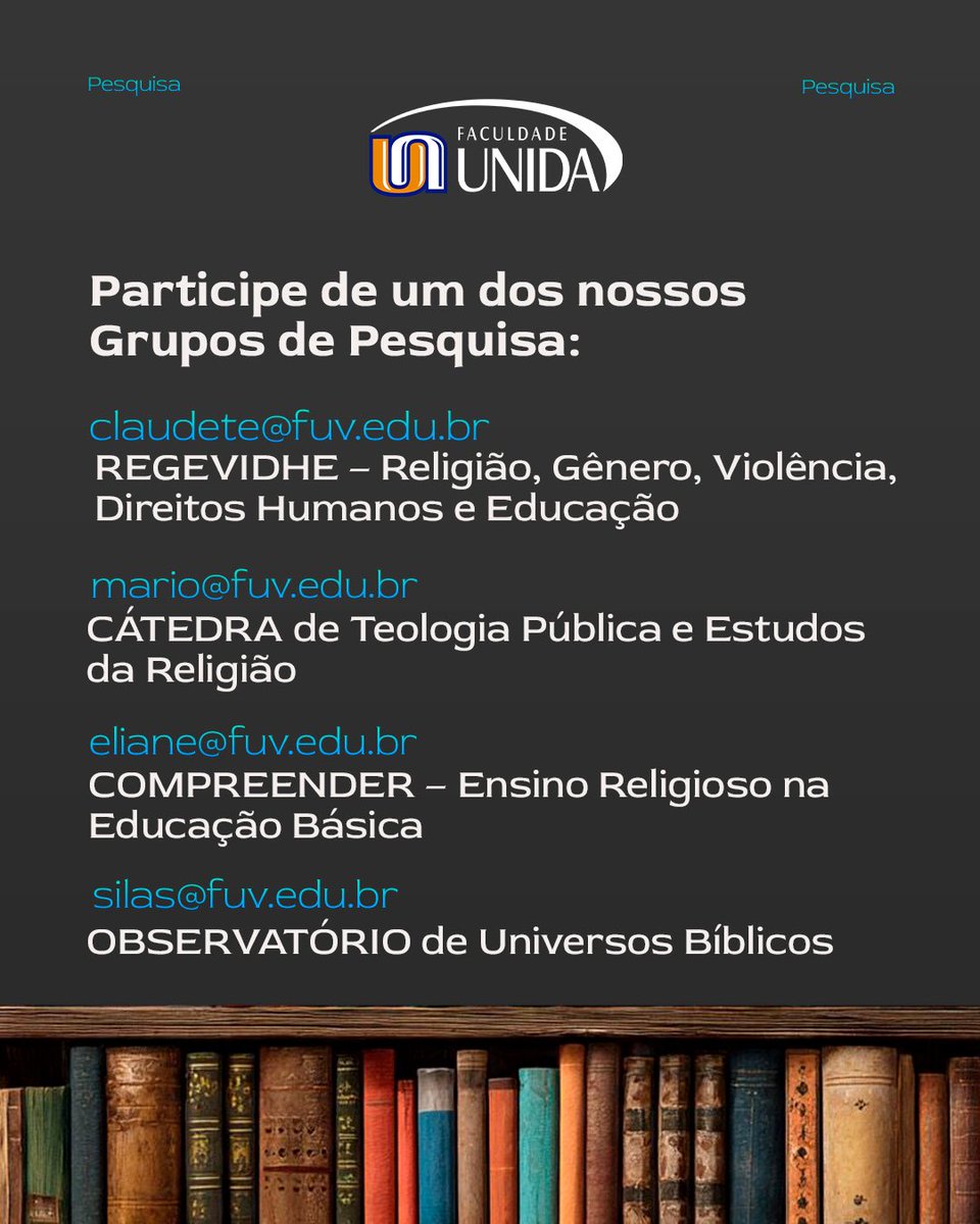 faculdadeunida's tweet photo. Você sabia que a UNIDA te oferece várias possibilidades de participação em Grupos de Pesquisa? E você pode participar de forma virtual de qualquer parte.

Ficou interessado/a?

Escolha seu grupo de interesse, entre em contato com o coordenador/a e veja se você está habilitado/a. https://t.co/Jhi04nVgEQ