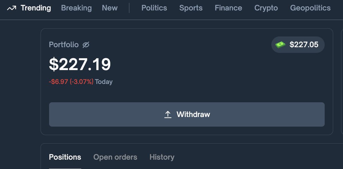 EmilioB44's tweet image. Day 9/??? of bringing $62.53 to $10,000 using @Polymarket 

$233.21 -&amp;gt; $227.19 (-2.85%)

The Warriors let me down yesterday, needless to say. At halftime, I noticed the score was concerning, so I cashed out my Warriors bet and switched it over to the Magic, allowing me to recoup…