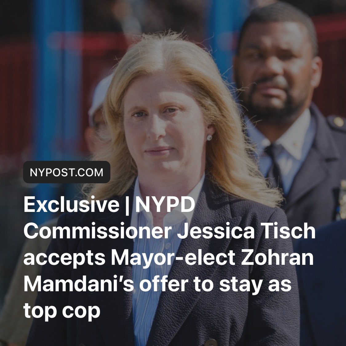 Good news  — Thanksgiving, Christmas, and Hanukkah came early for New Yorkers with Jessie Tisch staying on as NYPD Commissioner. She is the public safety gift that keeps on giving. nypost.com/2025/11/19/us-…