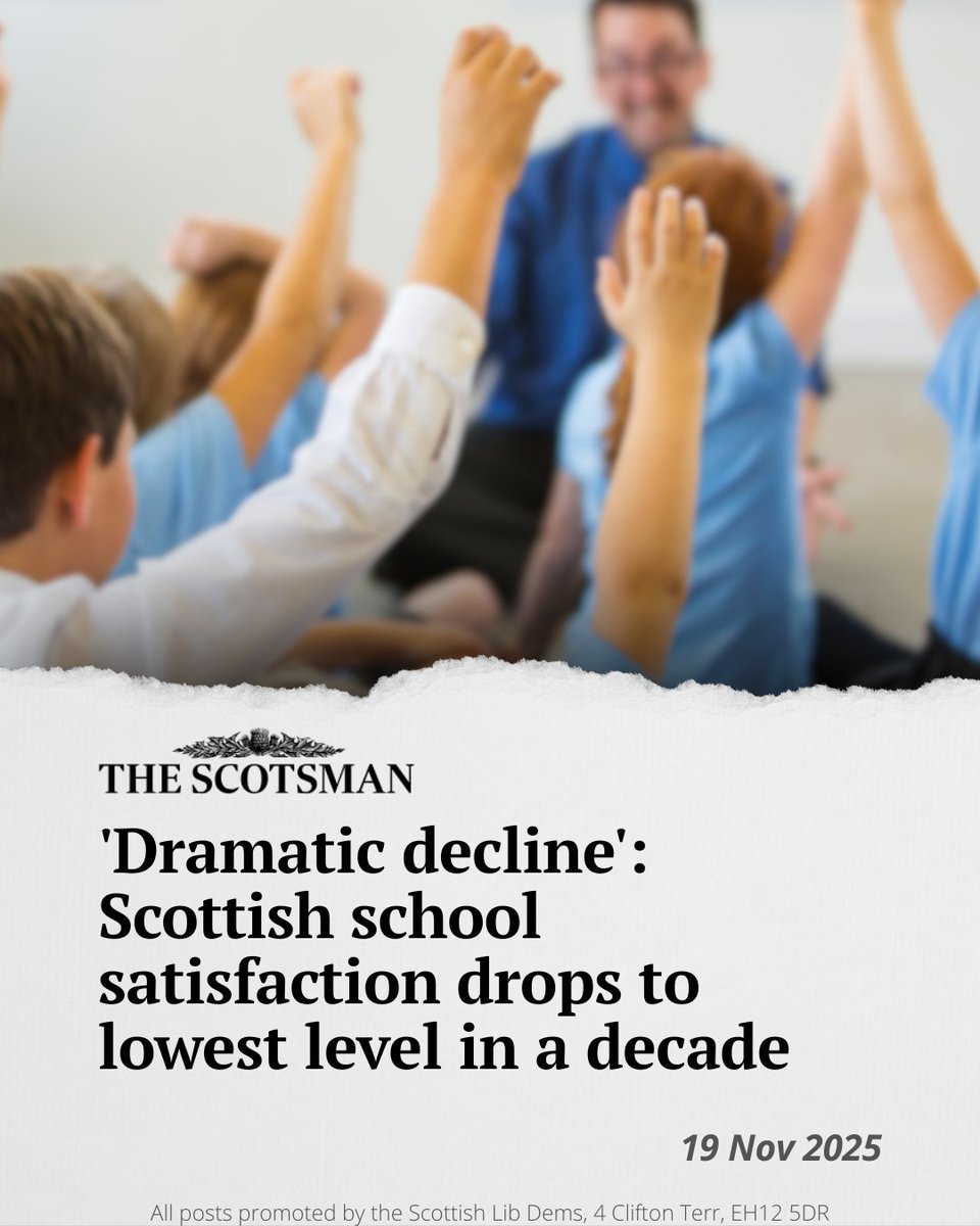 scotlibdems's tweet image. Scottish education just isn&apos;t what it used to be. We used to have one of the best education systems in the world, but under the SNP it is now just average.

Pupils, parents and teachers deserve better than a third decade of the SNP.